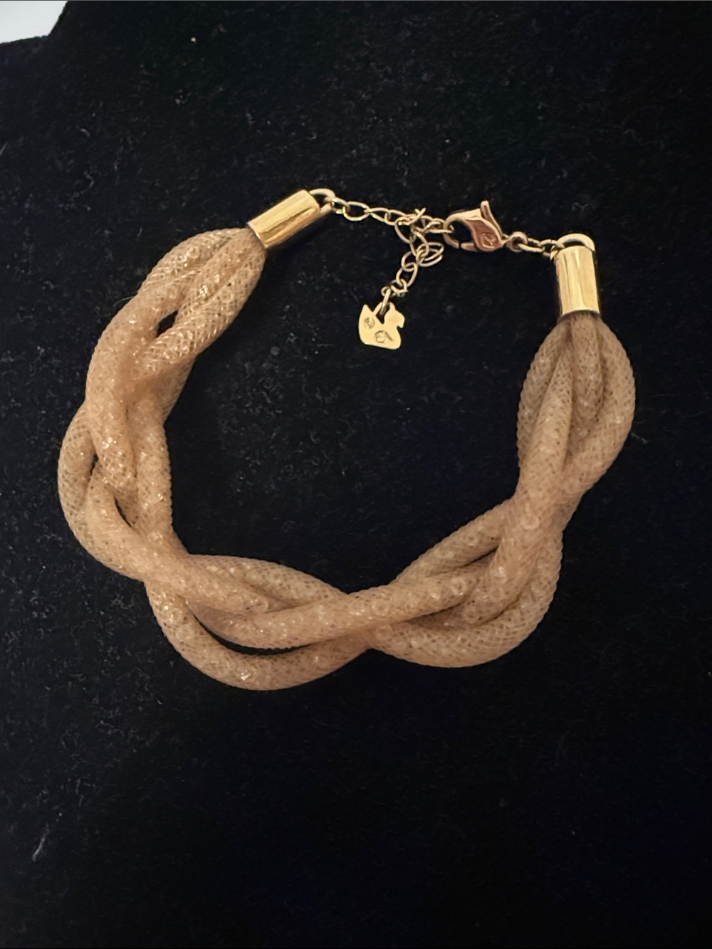 SWAROVSKI STARDUST BRAIDED BRACELET GOLD TUBULAR CRYSTALS SWAN HANG TAG 8”